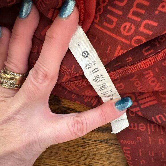 LULULEMON High Rise HR Wunder Under Tight Leggings LLBR Red Ombré Logo Print 6 - Picture 9 of 9